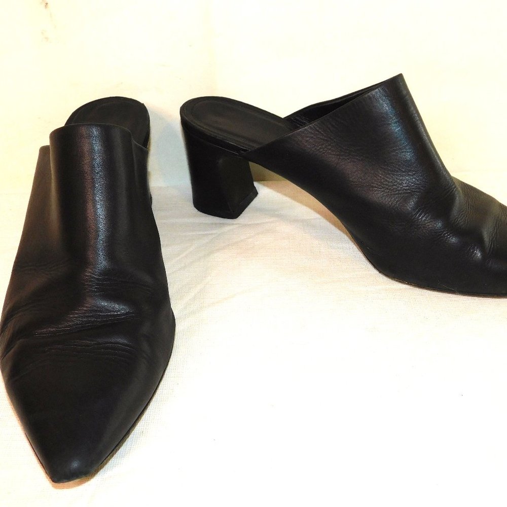 AGL Attilio Giusti Leombruni Black Leather Slip On Mules Size 39.5